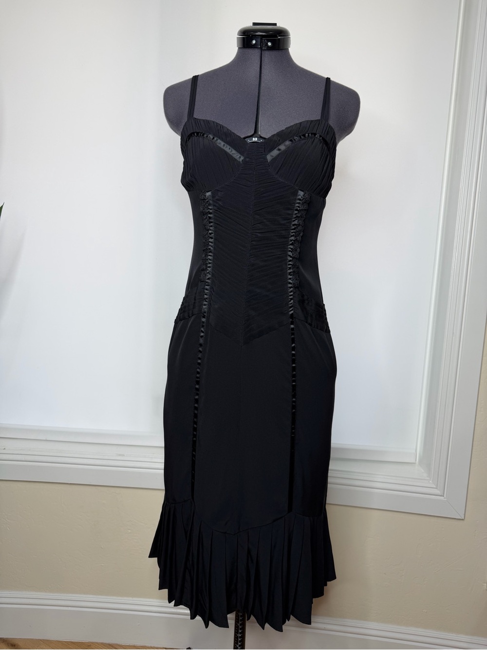 bebe Black Pleated Midi Slip Dress